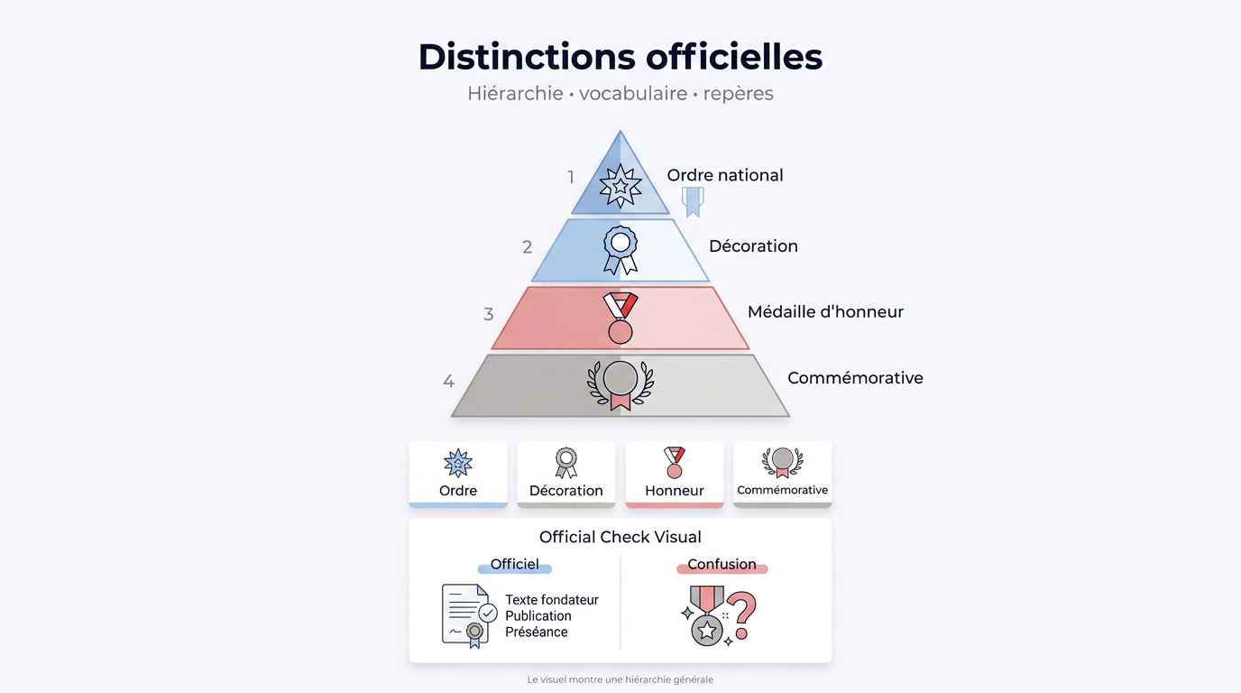 Représentation de l'échelles des ordres et décorations en France