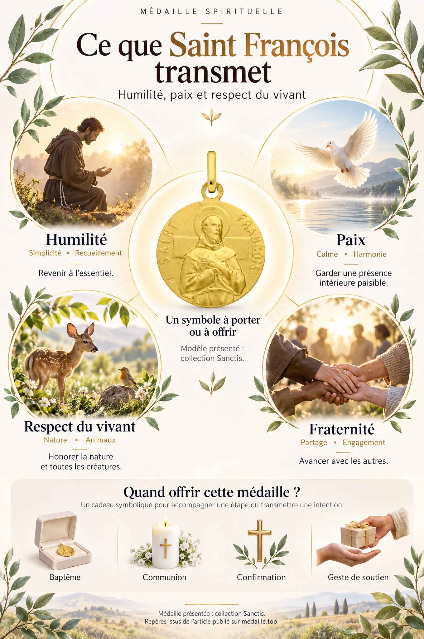 Infographie sur la signification de la médaille de Saint François d’Assise de la collection Sanctis