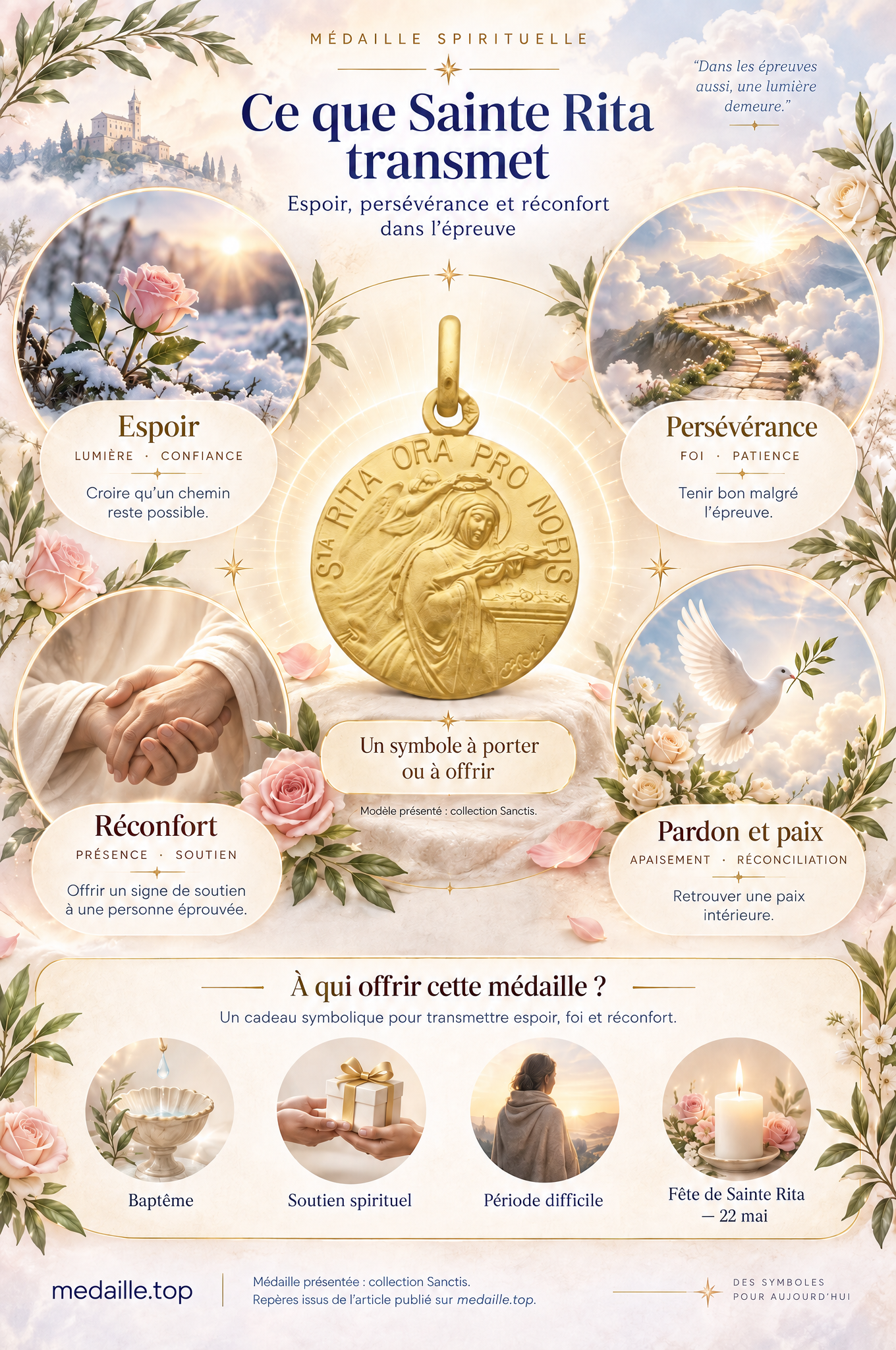 Infographie sur la signification de la médaille de Sainte Rita de la collection Sanctis
