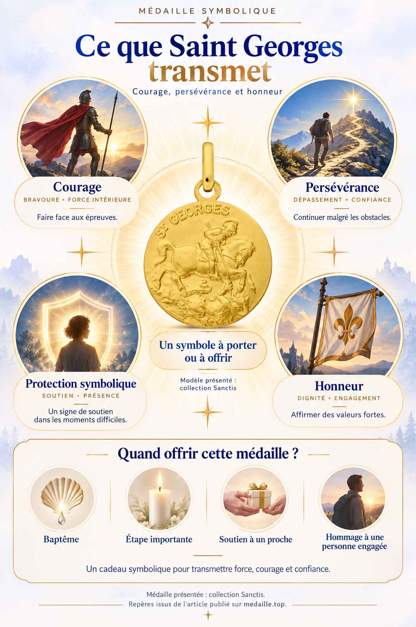 Infographie sur la signification de la médaille de Saint Georges de la collection Sanctis